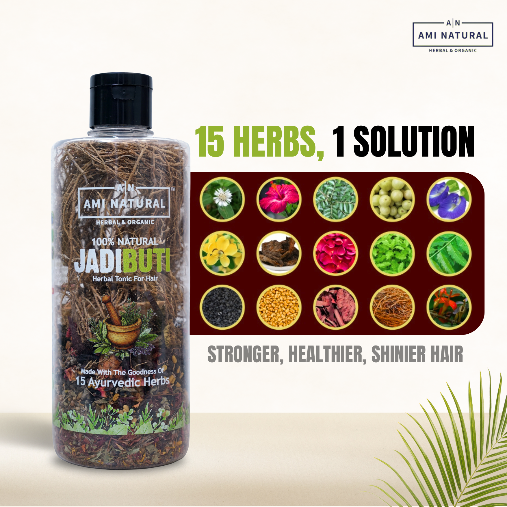Ami Natural Jadibuti Herbal Tonic for Hair Growth | 15 Ayurvedic Herbs | 100g | Ayurvedic Hair Oil