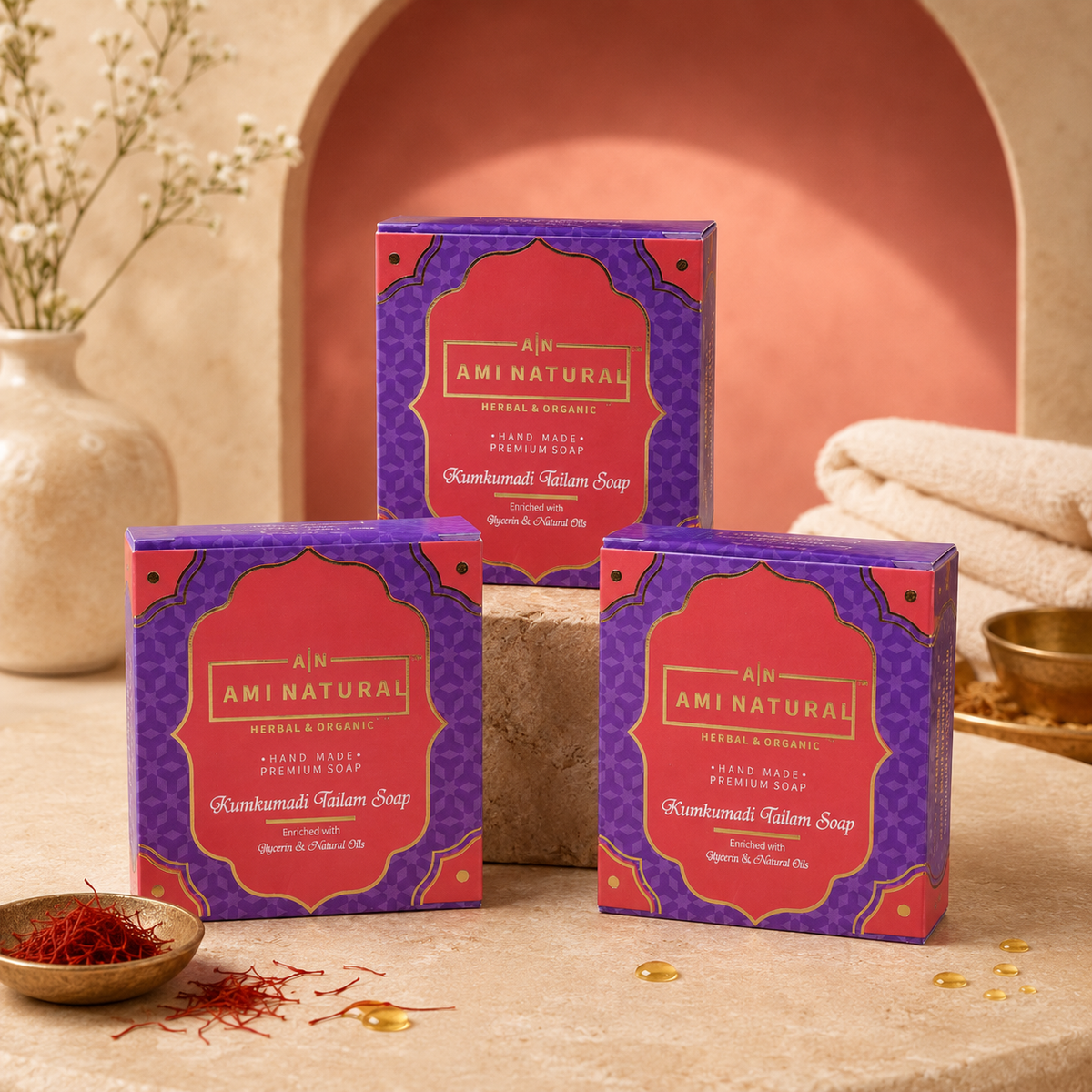 AMI NATURAL KUMKUMADI TAILAM SOAP (PACK OF 3)