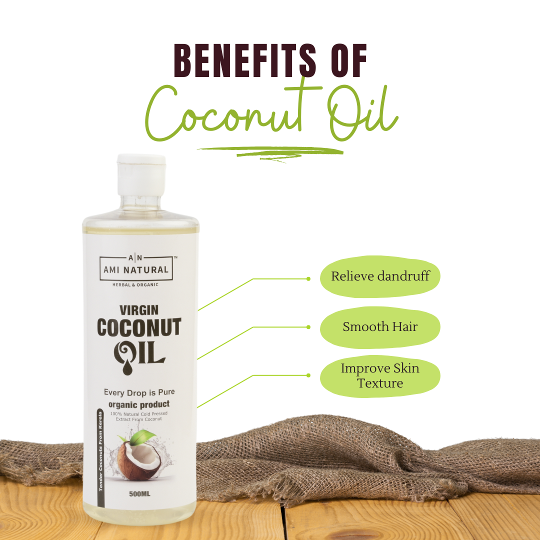 Ayurvedic Hair Care Combo featuring a clear 500ml virgin coconut oil bottle with a white cap and label
