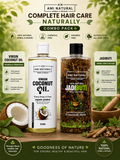 Ayurvedic Hair Care Combo featuring 500ml bottle of virgin coconut oil and 100ml Jadibuti herbal hair tonic with natural herbal ingredients