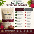Beetroot Powder in a beige resealable pouch with a wooden bowl of fine red powder and sliced beetroot, highlighting pure and natural herbal supplement benefits