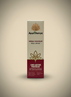 Pain Relief Roll On Oil in beige and maroon packaging with AyurBhavya branding and herbal pain relief label
