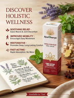 Pain Relief Roll On Oil in white and red box with herbal design, displayed beside green leaves, lavender, and an open notebook